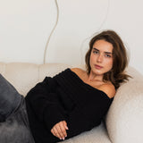 Off-Shoulder Knit Sweater- Black