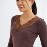 Lace V-Neck Long Sleeve Top