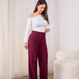 Front Seam Wide Leg Pants- Burgundy