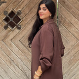 A-Line Shirt Dress - Brown