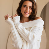 Off-Shoulder Knit Sweater- Off white