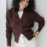 Cropped Knit Cardigan-Brown