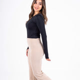 High-Waisted Ribbed Pant-Beige