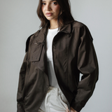Waterproof Gabardine Utility Jacket-Brown