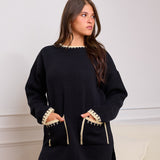 Knit Set with Front Pockets - Black