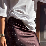 Polka Dot Satin Skirt- Brown