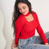 Open Neck Top- red