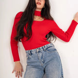 Open Neck Top- red