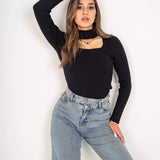 Open Neck Top- black