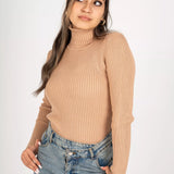 High neckline top -beige