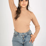 High neckline top -beige