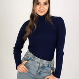 High neckline top -navy