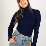 High neckline top -navy