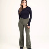 High-Waisted Ribbed Pant-Olive