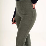 High-Waisted Ribbed Pant-Olive