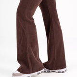 High-Waisted Ribbed Pant- Brown