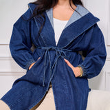hooded denim jacket - blue