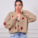Cropped Strawberry Sweater-Beige