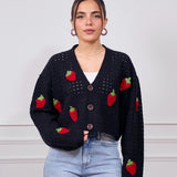 Cropped Strawberry Sweater-Black