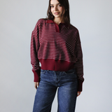 Striped Collar Knit Sweater-Burgundy