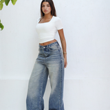 City Flow Wide leg jeans-mid blue