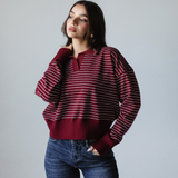 Striped Collar Knit Sweater-Burgundy
