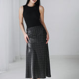Polka Dot Satin Skirt- Black