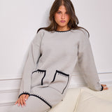 Knit Set with Front Pockets - Gray