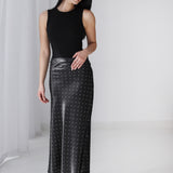 Polka Dot Satin Skirt- Black