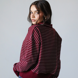 Striped Collar Knit Sweater-Burgundy