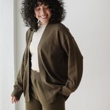 Open Cardigan Knit Set-Olive