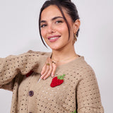 Cropped Strawberry Sweater-Beige