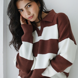 Oversized Striped Knit Sweater-Brown