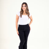 High-Waisted Ribbed Pant- Black