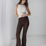 Cross waisted flare pants-Dark Brown