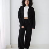 Open Cardigan Knit Set-Black