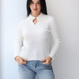 Grace Collar Knit top in of white
