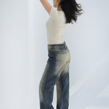 Folded Washed Denim Pants