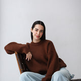 Soft Rib Knit Sweater- Brown