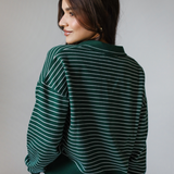 Striped Collar Knit Sweater-Olive