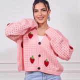 Cropped Strawberry Sweater-pink