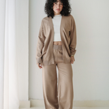 Open Cardigan Knit Set-Beige