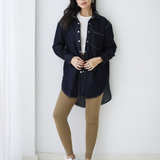 Longline Denim Shirt- navy