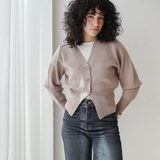 Cropped Knit Cardigan-Caffee