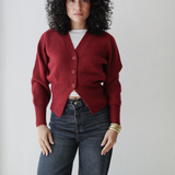 Cropped Knit Cardigan-Burgundy