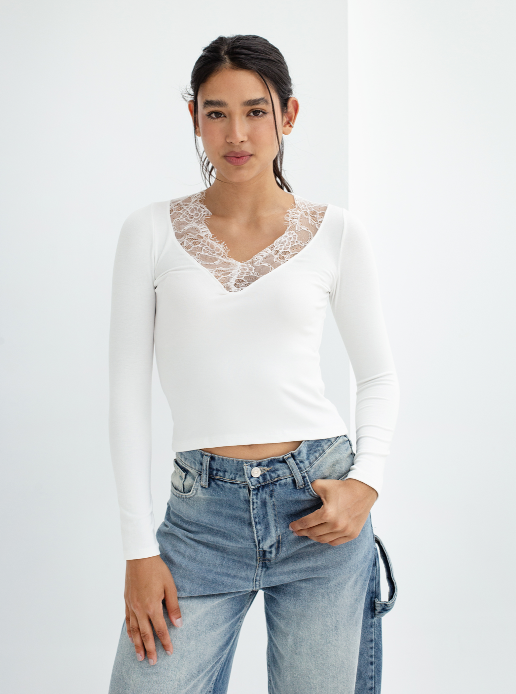 Lace V-Neck Long Sleeve Top