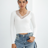 Lace V-Neck Long Sleeve Top