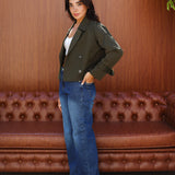 cropped trench coat - Olive