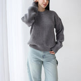 Soft Rib Knit Sweater- Gray