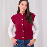 Gold Button Knit Cardigan- Burgundy
